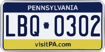PA license plate LBQ0302