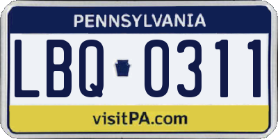 PA license plate LBQ0311