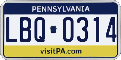 PA license plate LBQ0314