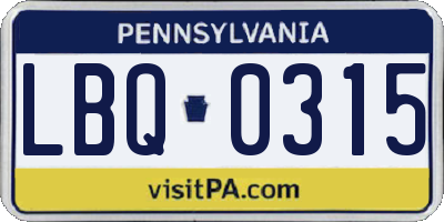 PA license plate LBQ0315