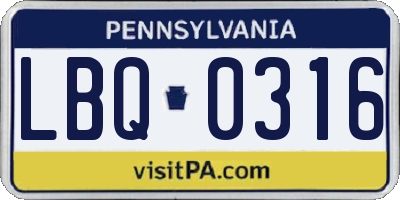 PA license plate LBQ0316