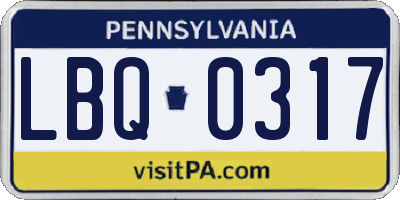 PA license plate LBQ0317