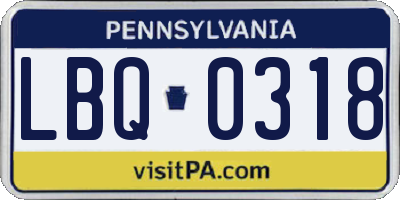 PA license plate LBQ0318