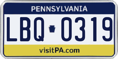 PA license plate LBQ0319