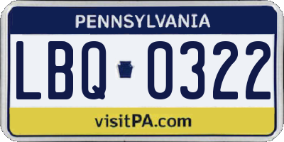 PA license plate LBQ0322