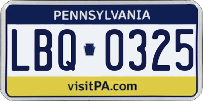 PA license plate LBQ0325