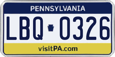 PA license plate LBQ0326