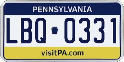 PA license plate LBQ0331