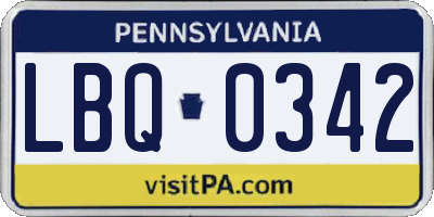 PA license plate LBQ0342