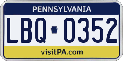 PA license plate LBQ0352