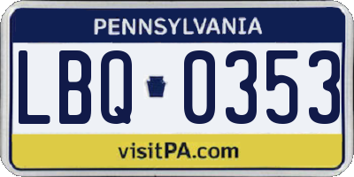 PA license plate LBQ0353