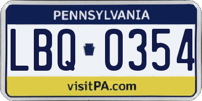 PA license plate LBQ0354