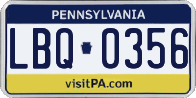 PA license plate LBQ0356