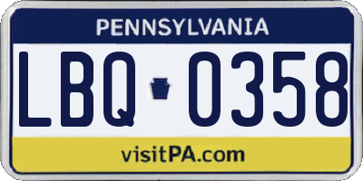 PA license plate LBQ0358