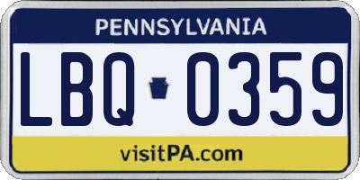 PA license plate LBQ0359