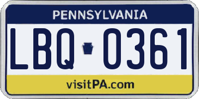 PA license plate LBQ0361