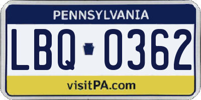 PA license plate LBQ0362