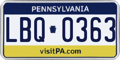 PA license plate LBQ0363