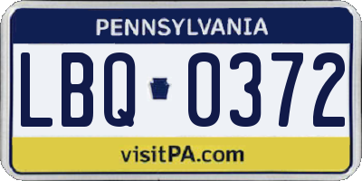 PA license plate LBQ0372