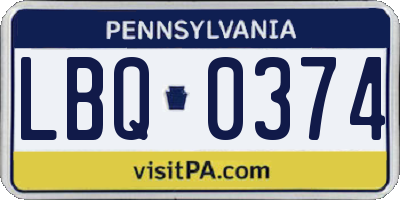 PA license plate LBQ0374