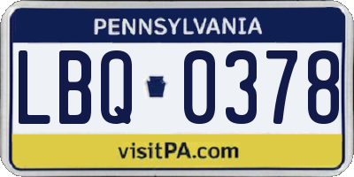 PA license plate LBQ0378