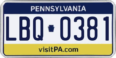 PA license plate LBQ0381