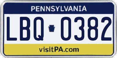 PA license plate LBQ0382