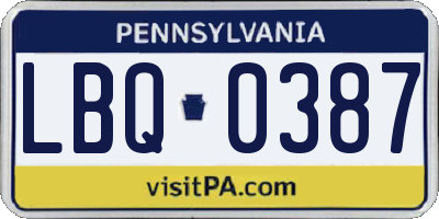 PA license plate LBQ0387