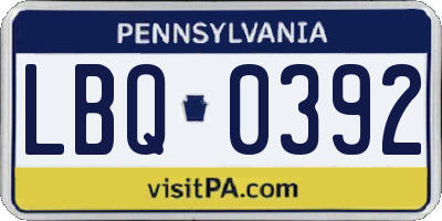 PA license plate LBQ0392