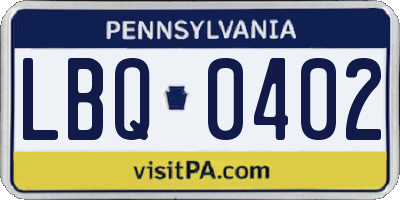 PA license plate LBQ0402