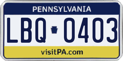 PA license plate LBQ0403