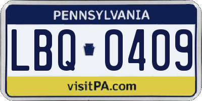 PA license plate LBQ0409