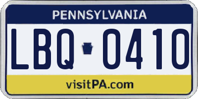PA license plate LBQ0410