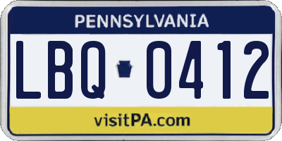 PA license plate LBQ0412