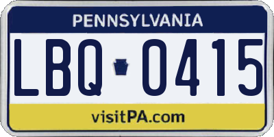 PA license plate LBQ0415