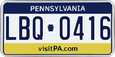 PA license plate LBQ0416
