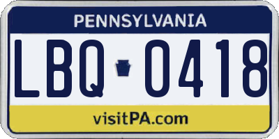 PA license plate LBQ0418