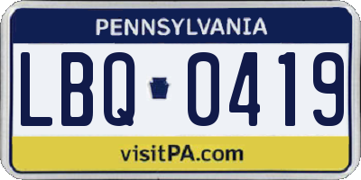 PA license plate LBQ0419