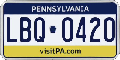 PA license plate LBQ0420