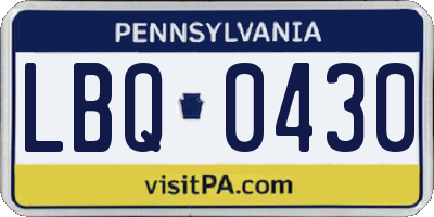 PA license plate LBQ0430