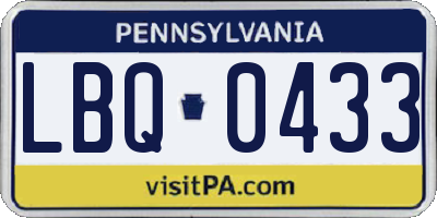 PA license plate LBQ0433