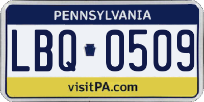 PA license plate LBQ0509