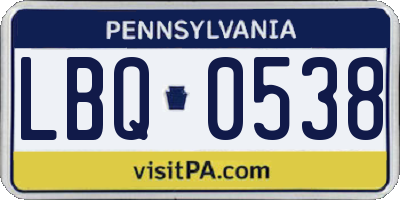 PA license plate LBQ0538
