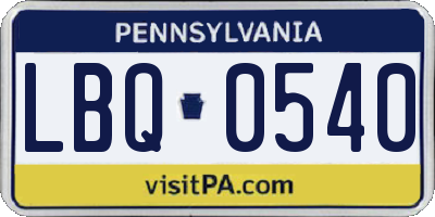 PA license plate LBQ0540