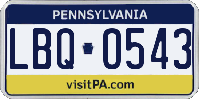 PA license plate LBQ0543