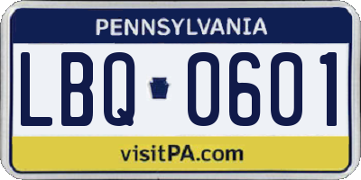 PA license plate LBQ0601