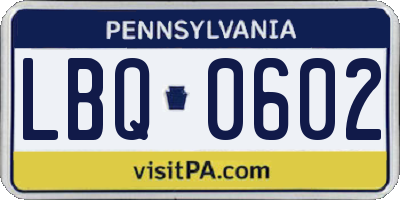 PA license plate LBQ0602