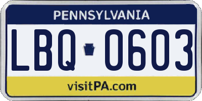 PA license plate LBQ0603