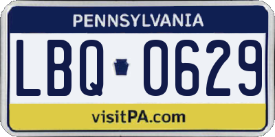 PA license plate LBQ0629