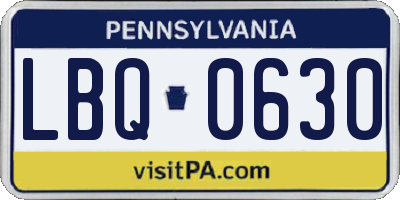 PA license plate LBQ0630